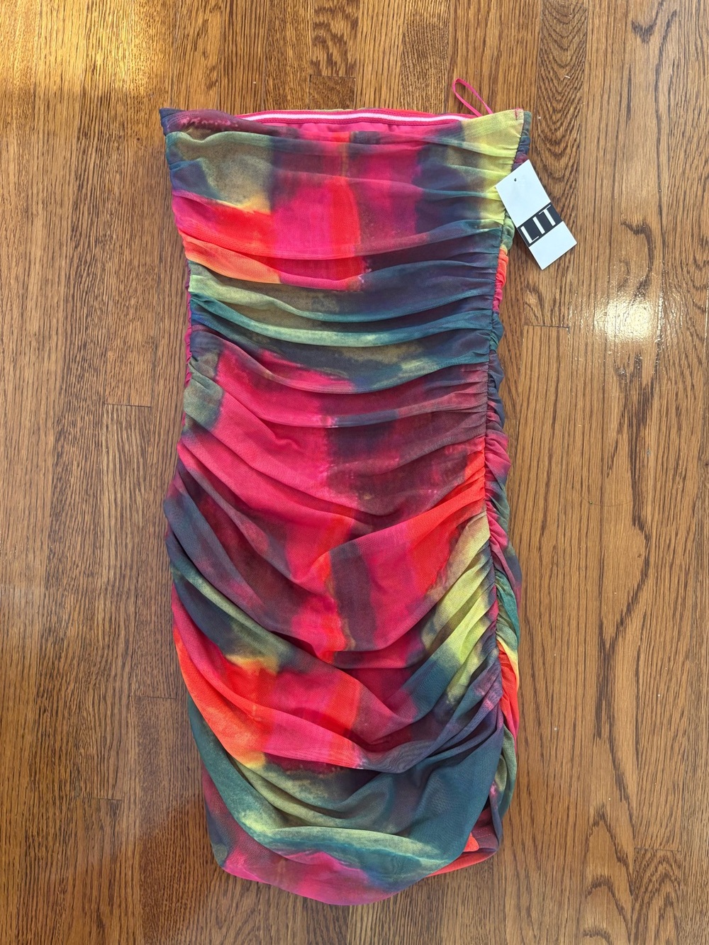 Line & Dot Revolve Miley Mini Dress Strapless Ruched Multi-Color Bodycon - Picture 4 of 4